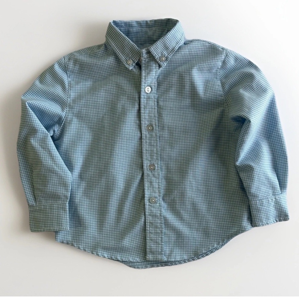 Eleanor Rose Boys‎ Button Down Shirt Size 2T Light Blue Gingham Long Sleeve